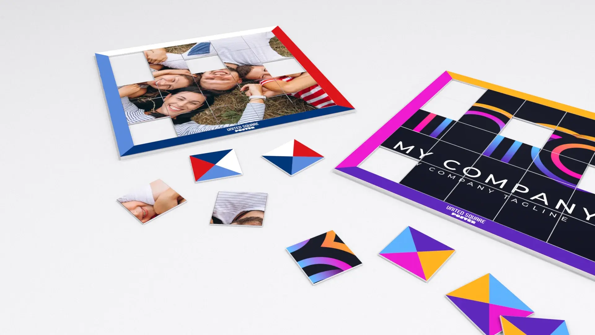 Two personalised POSTERs featuring a photograph and a brand identity