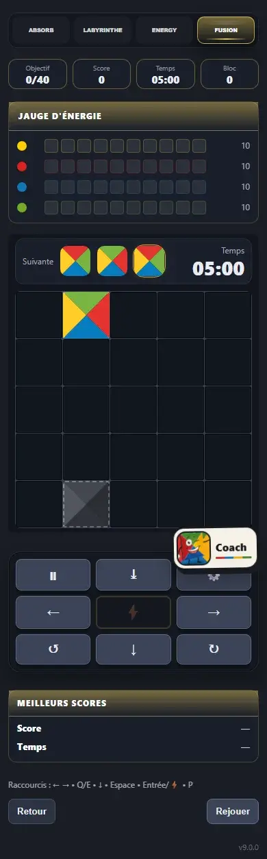 FUSION dans le HUB : plateau et commandes tactiles sur mobile.