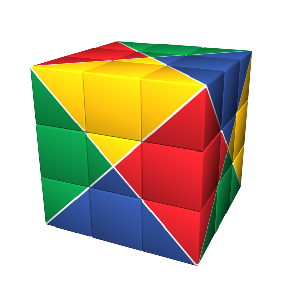 Puzzle cube3 UNITED SQUARE ICONICUBE, avec ses faces triangulaires jaunes, vertes, rouges et bleues