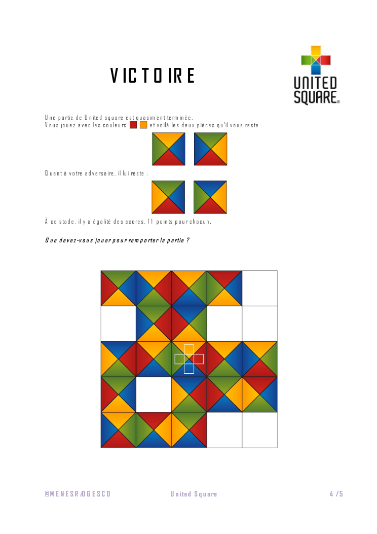 Victoire worksheet from Jouer, showing remaining pieces and a board position