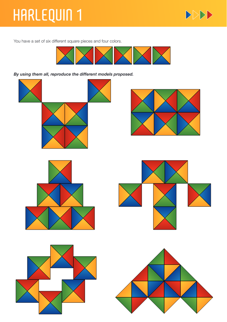 Harlequin 1 page from Pieces, with six pieces and several silhouettes