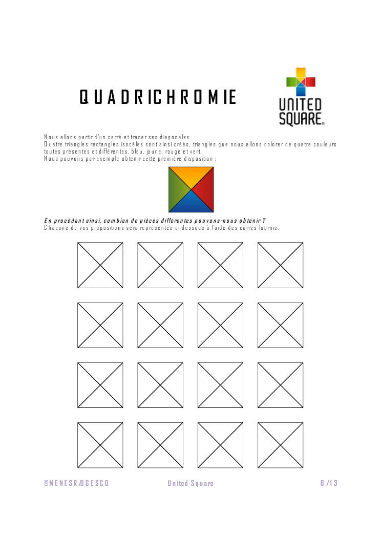 Quadrichromie page from Rechercher, with squares to colour